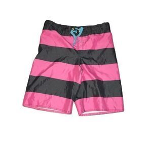 Boys Striped Pink & Brown Swim Trunks
